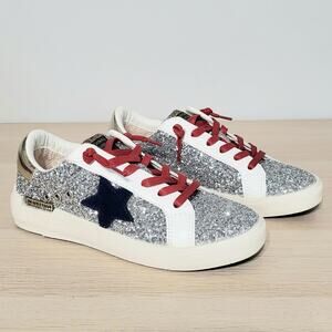 Vintage Havana Grande Star Sneakers Silver Glitter Multi Mix Red Low Top 8 New